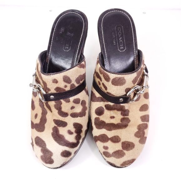 COACH Rana Studded Faux Fur Leopard Heeled Clog - Picture 5 of 8